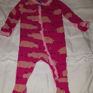 Kickee Pants Newborn Pink Hippo Ruffle Footie